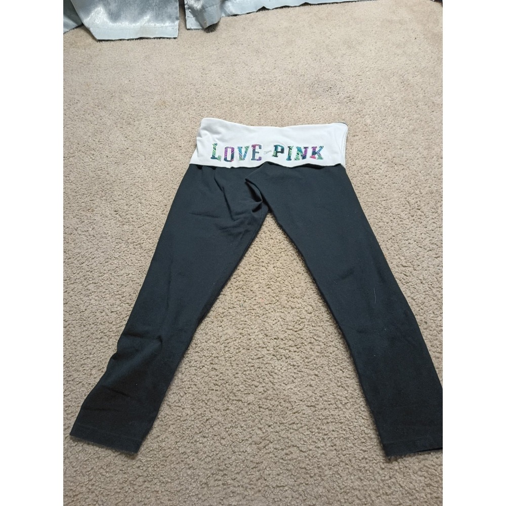 Victoria's Secret PINK Fold Over Leggings Colorful Logo Women's Sz Large 2015